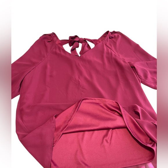 Nine West Long Sleeve Satin Ribbon Tie-Back Top Maroon Women’s Size Medium - Picture 7 of 12